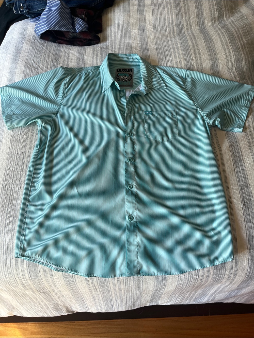 DIXXON Men's Short Sleeve Button-Up Shirt - Teal Striped